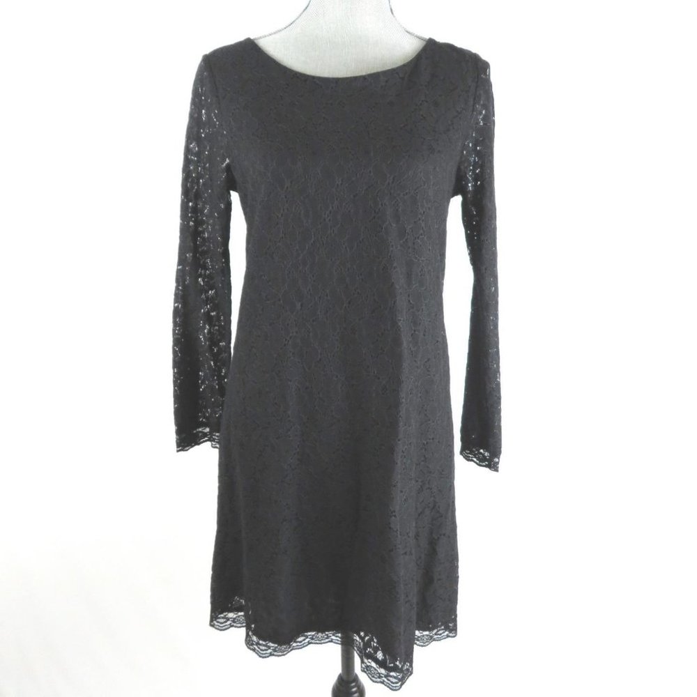 Hidden Heart Brand Lace Lined Knit Dress Black Sheer Long Sleeves